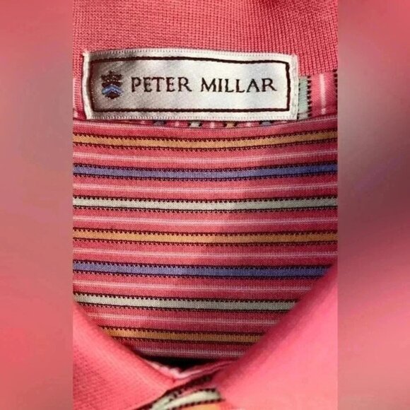 Peter Millar classic golf striped athletic short sleeve  3 button polo shirt XL - Picture 3 of 4